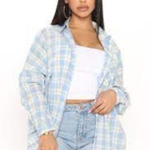 Fashion Nova Giddy Up Over Size Plaid Shirt - Blue/combo